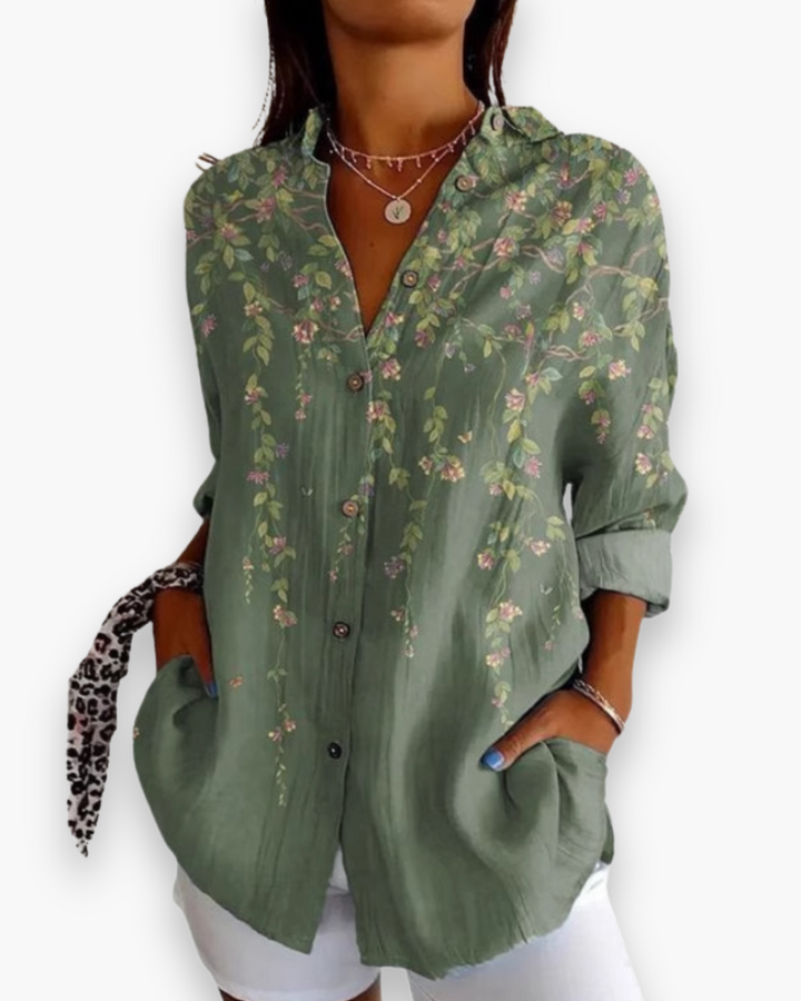 Rosalie | Women's Floral Print Button-Down Blouse with 3/4 Sleeves