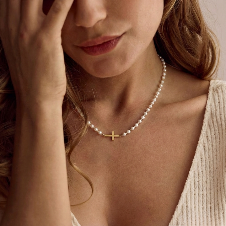 Freshwater Pearl Cross Necklace