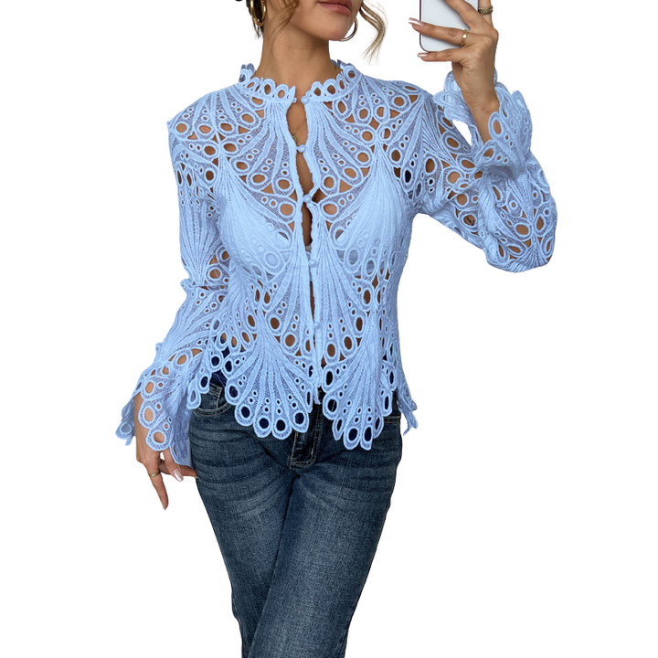 Bianca | Women's Lace Cutwork Blouse Long Sleeve Hollow Out Top