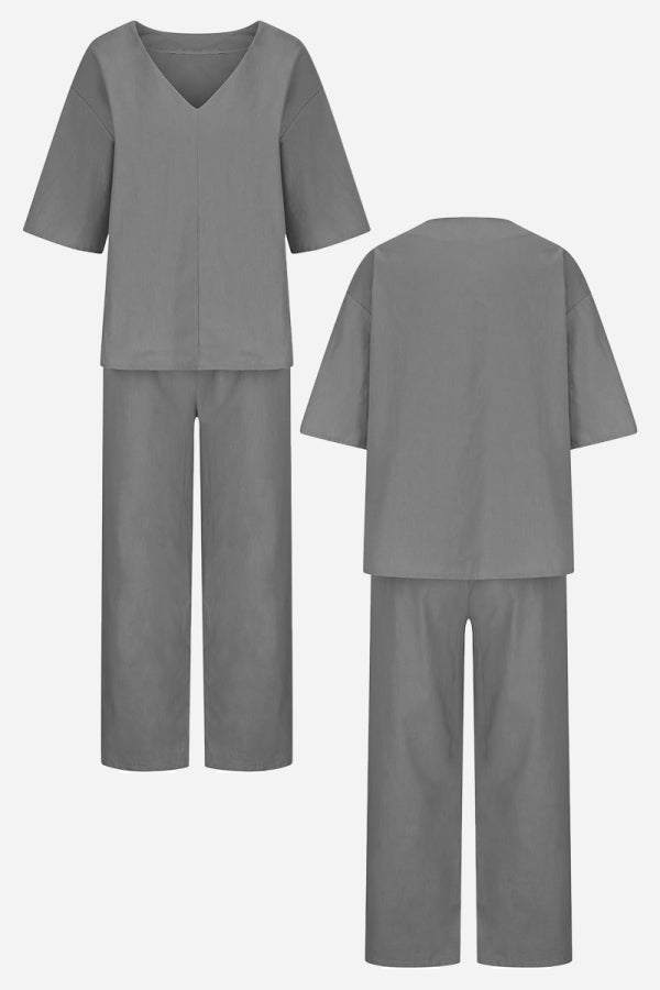 Carmen | Women's V-Neck Batwing Top and Straight-Leg Pants Set