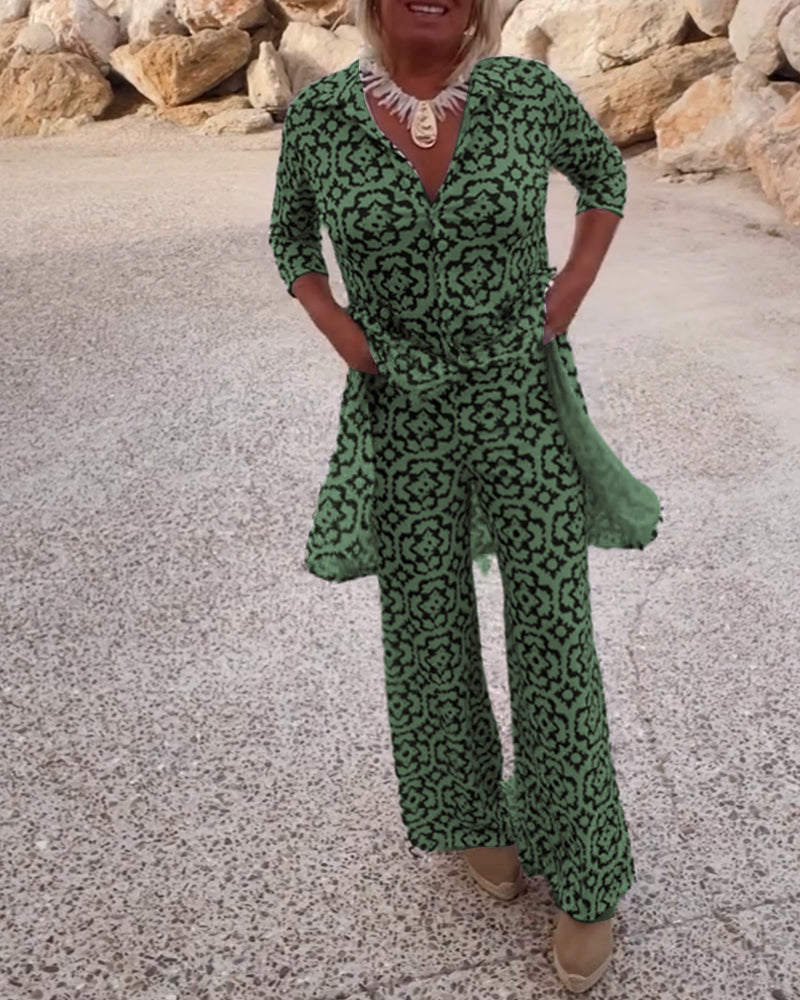 Serena | Women's Printed Two-Piece Set Blouse and Pants