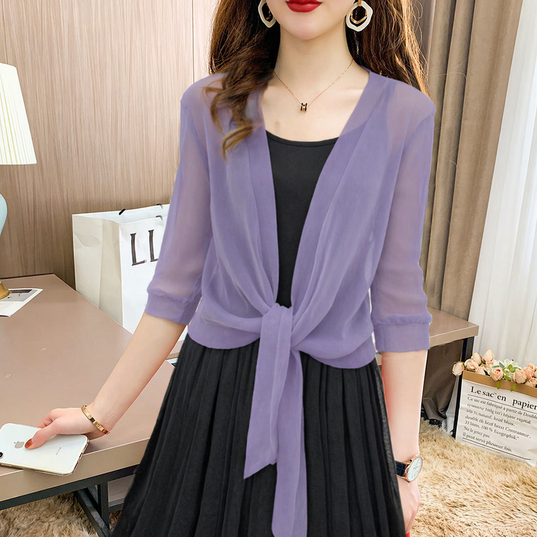 Brisa | Women's Tie Front Sheer Blouse Open Front 3/4 Sleeve Top