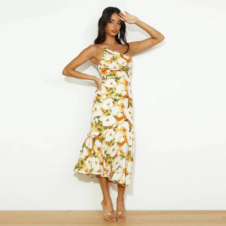 Genevieve | Women's Wedding Guest Floral Asymmetric Midi Dress