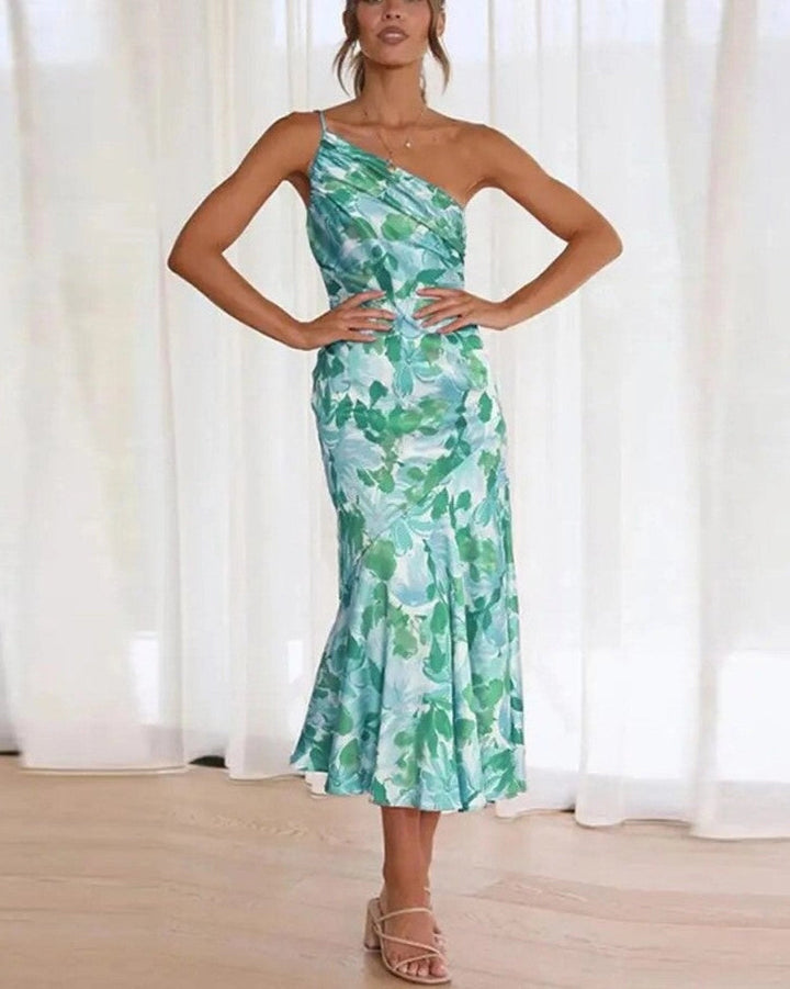 Genevieve | Women's Wedding Guest Floral Asymmetric Midi Dress