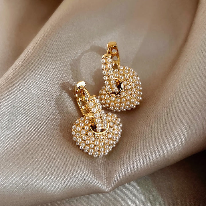 Unique 2 in 1 Heart Pearl Earrings