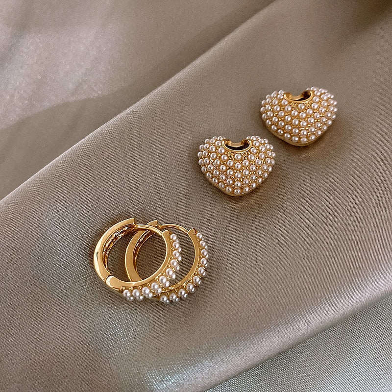 Unique 2 in 1 Heart Pearl Earrings