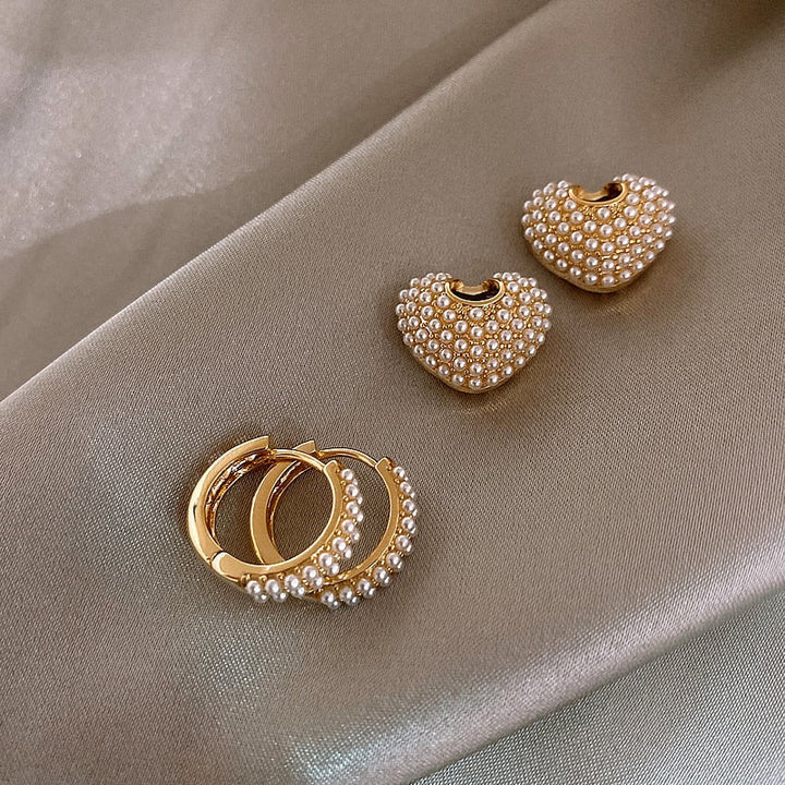 Unique 2 in 1 Heart Pearl Earrings