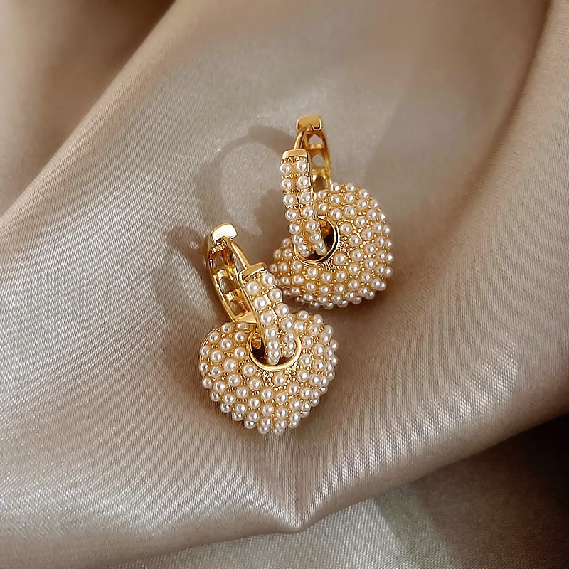 Unique 2 in 1 Heart Pearl Earrings