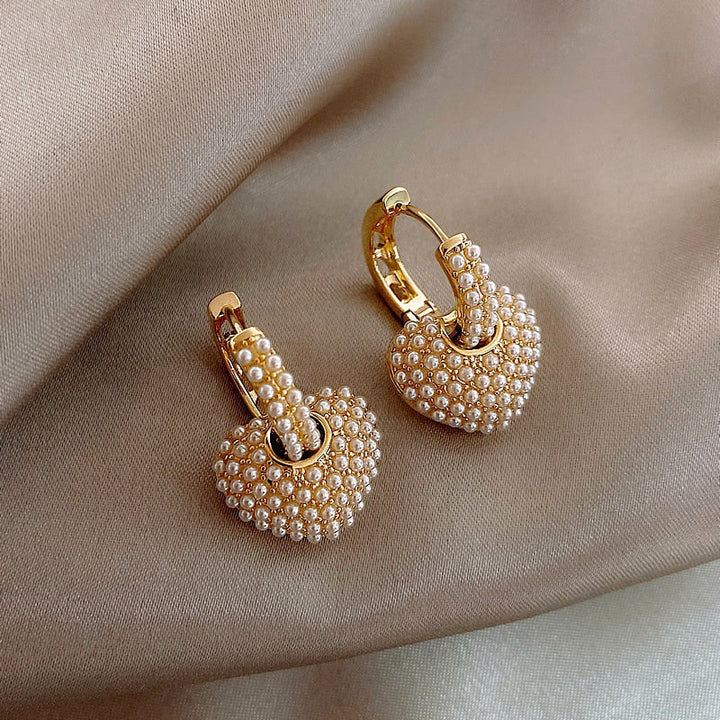 Unique 2 in 1 Heart Pearl Earrings