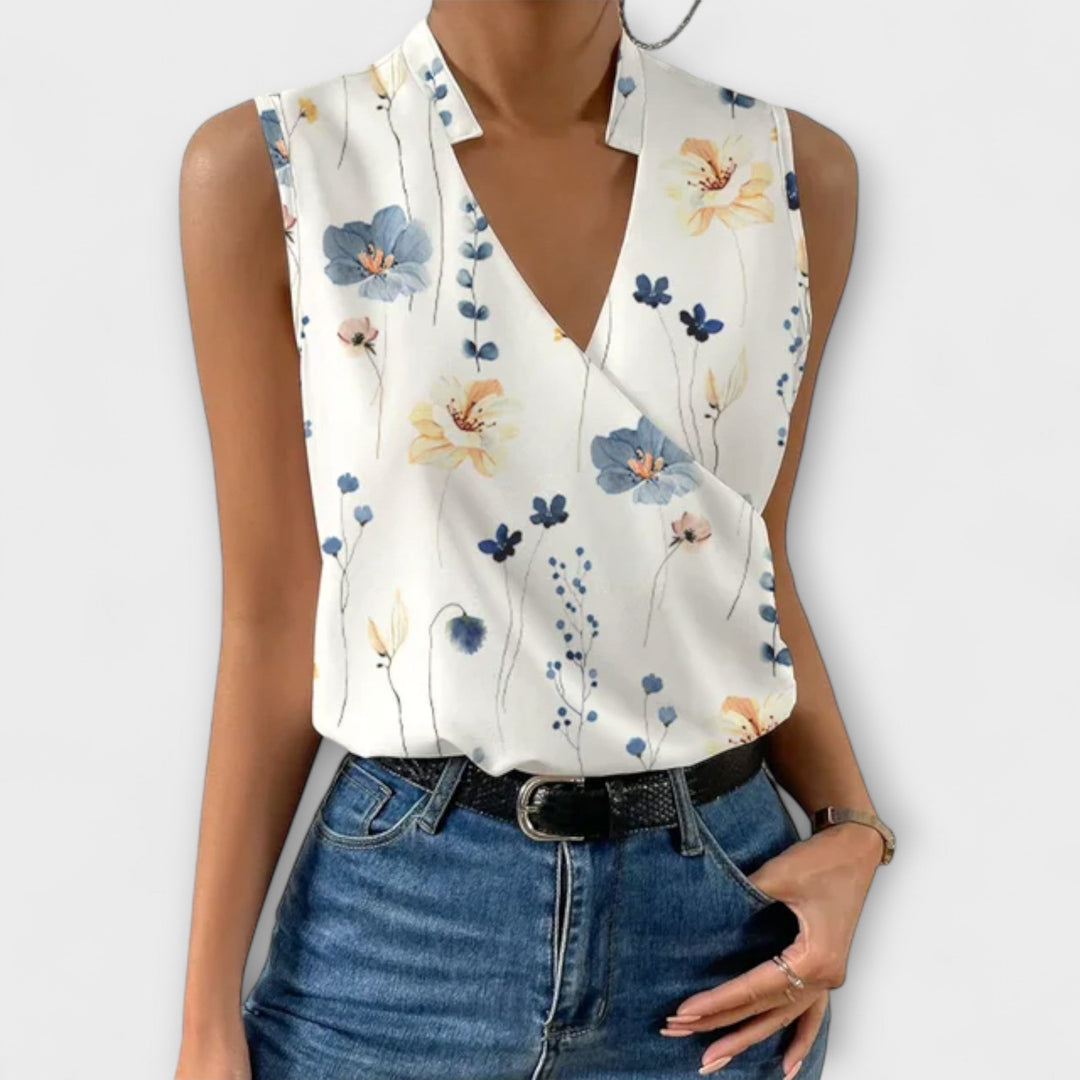 Nina | Women's Sleeveless Wrap V-Neck Top Collared Blouse