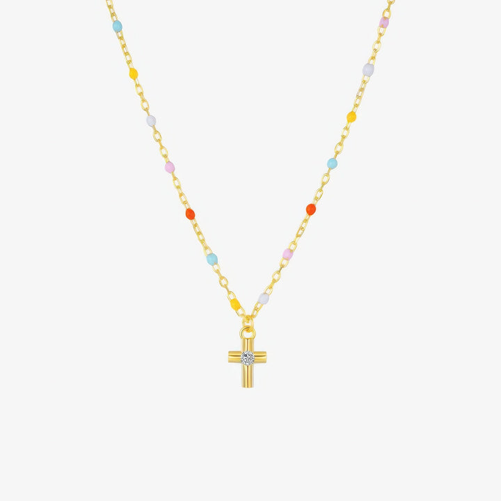 Rainbow Bead Cross Necklace