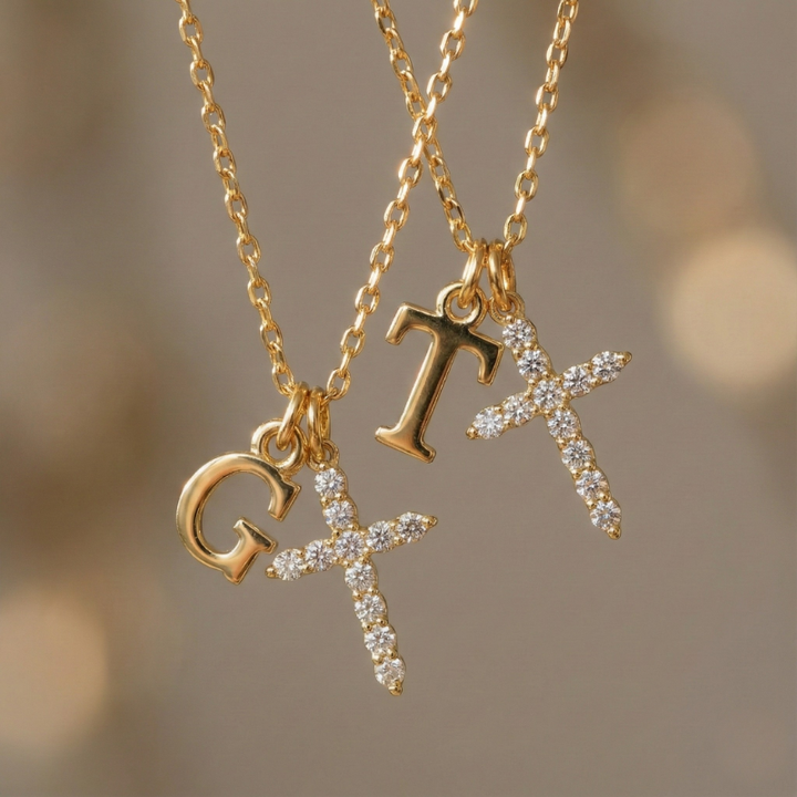 Initial Crystal Cross Necklace