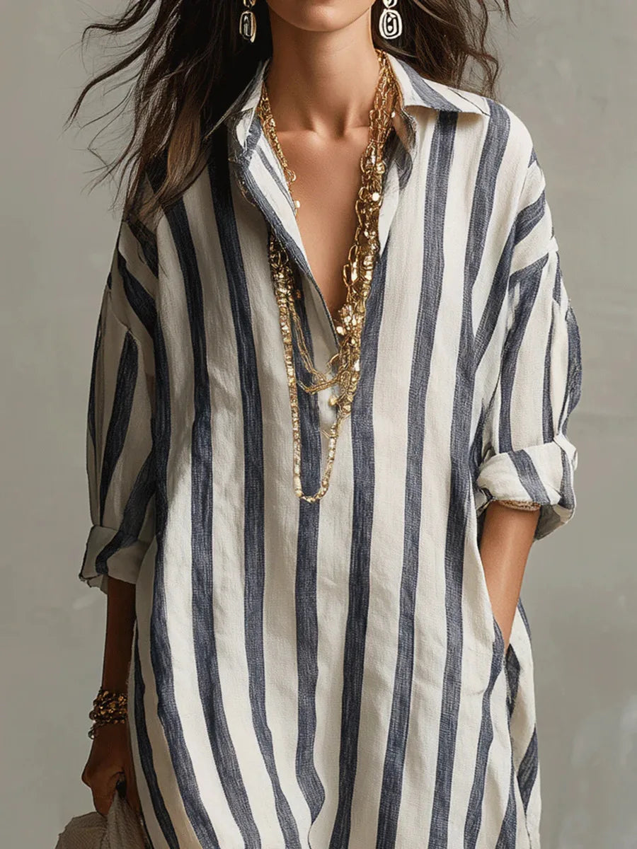 Linda - Casual Linen Summer Shirt Maxi Dress