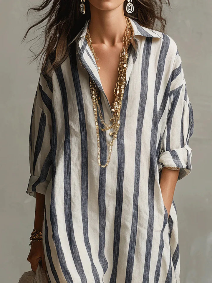 Linda - Casual Linen Summer Shirt Maxi Dress