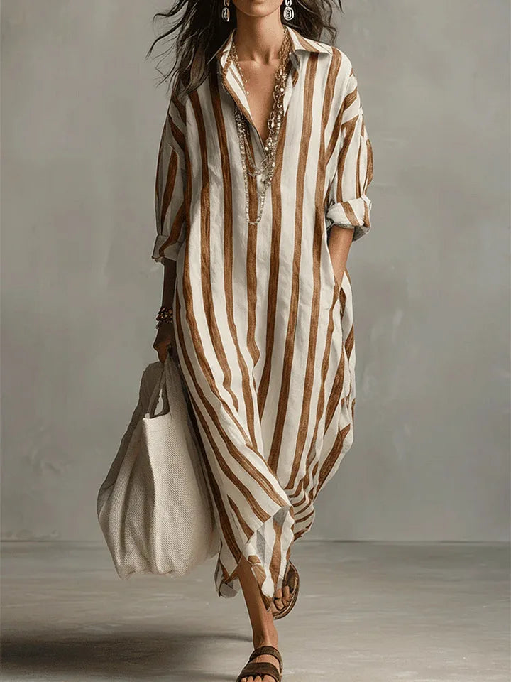Linda - Casual Linen Summer Shirt Maxi Dress