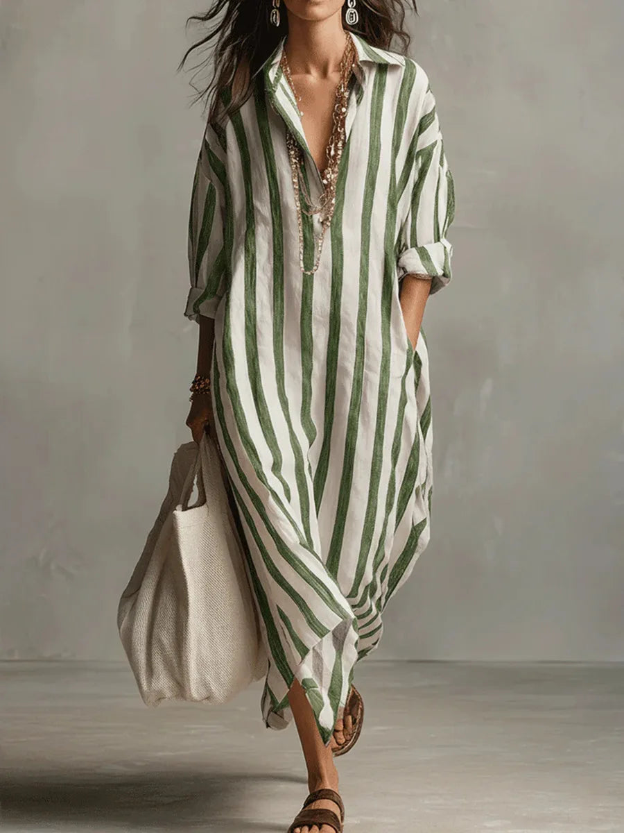 Linda - Casual Linen Summer Shirt Maxi Dress