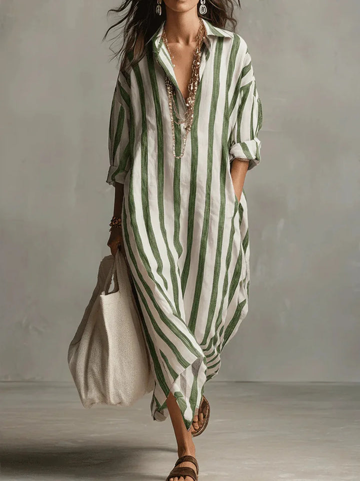 Linda - Casual Linen Summer Shirt Maxi Dress