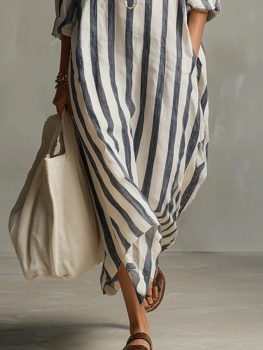 Linda - Casual Linen Summer Shirt Maxi Dress