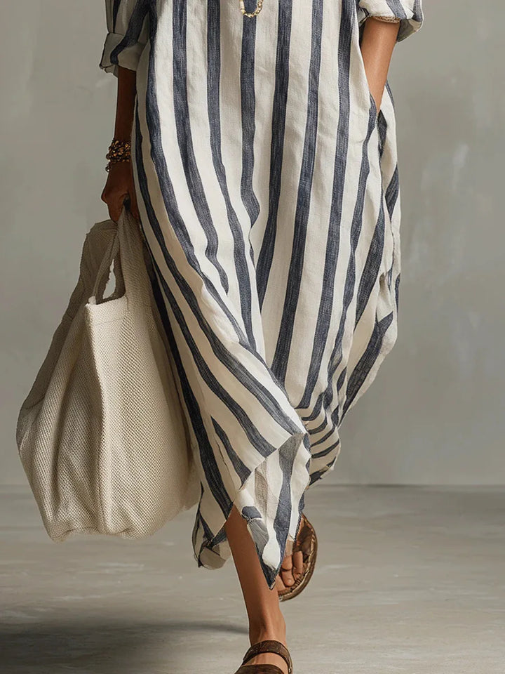 Linda - Casual Linen Summer Shirt Maxi Dress