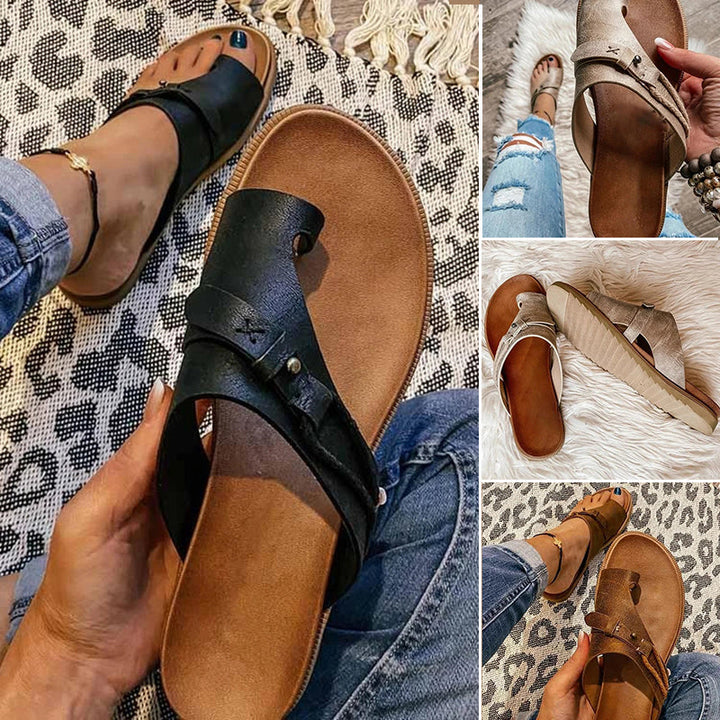 Roma | Women's Flat Toe Ring Sandals Slip-On Boho Summer Slides