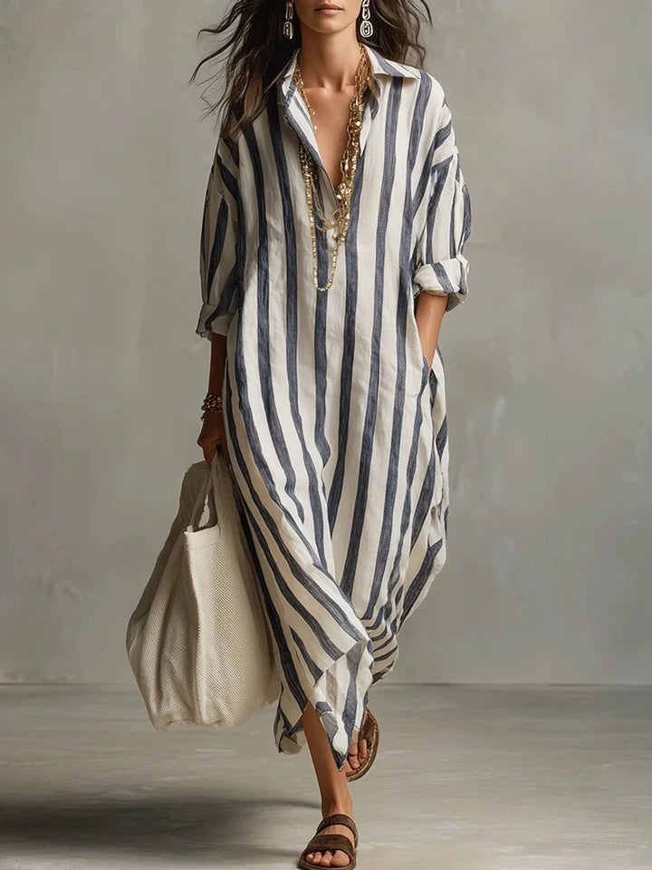 Linda - Casual Linen Summer Shirt Maxi Dress
