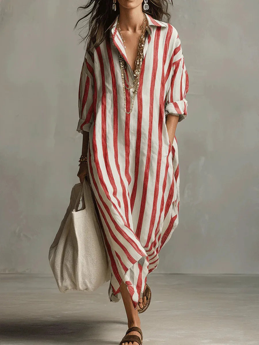 Linda - Casual Linen Summer Shirt Maxi Dress