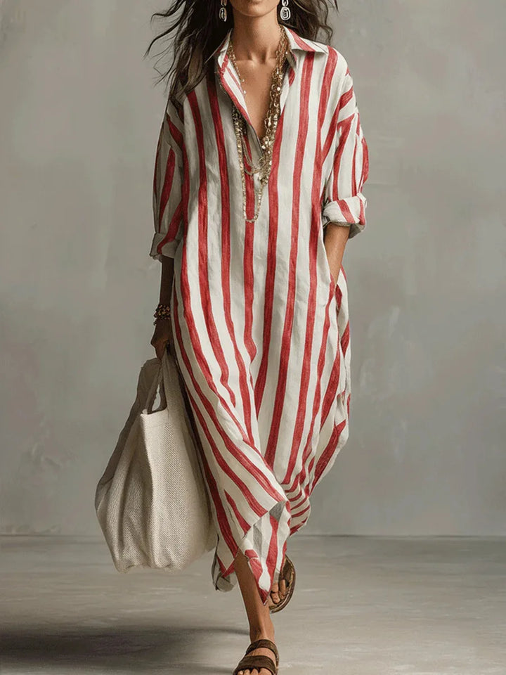 Linda - Casual Linen Summer Shirt Maxi Dress