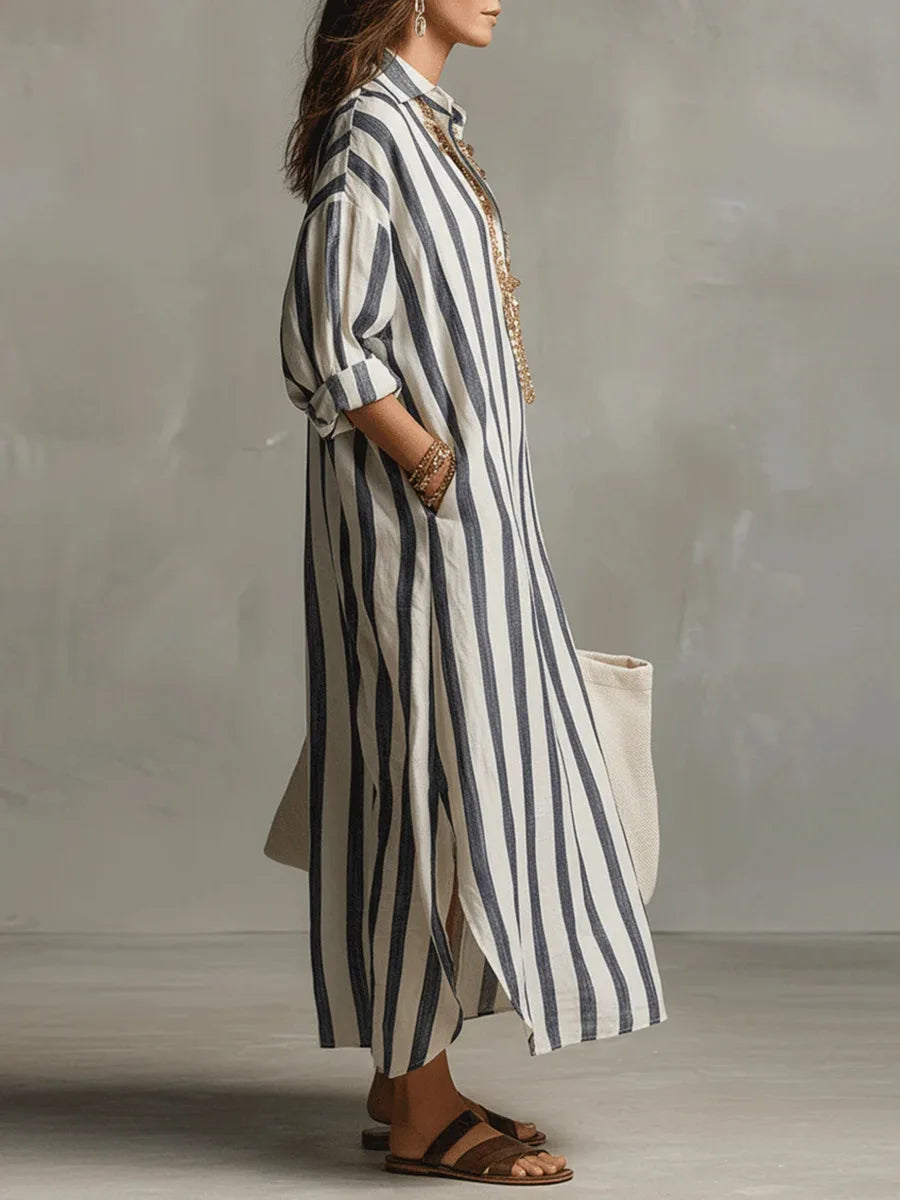 Linda - Casual Linen Summer Shirt Maxi Dress