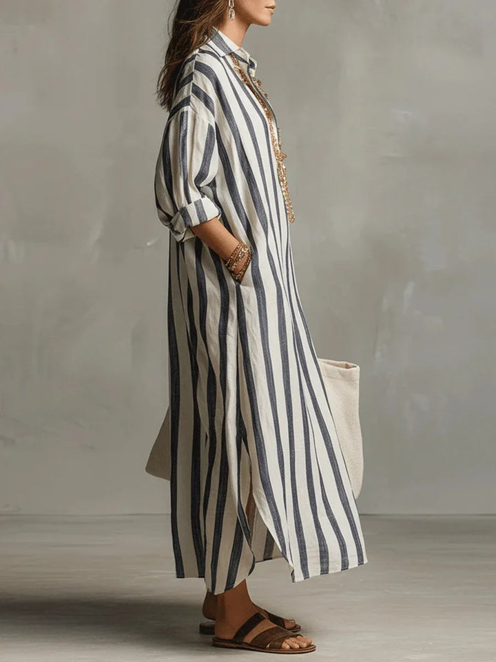 Linda - Casual Linen Summer Shirt Maxi Dress