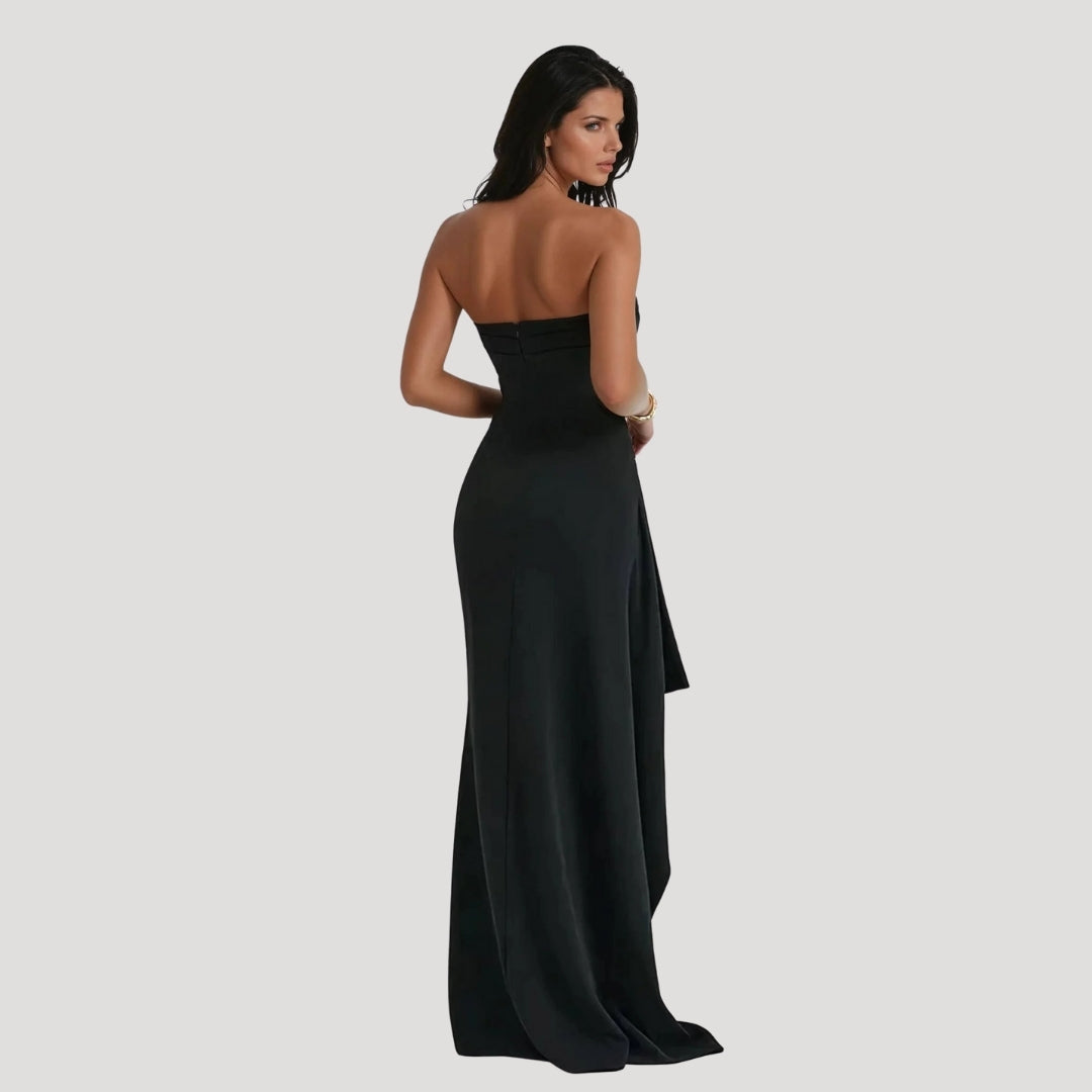 Clara - Black Tie Wedding Guest Strapless Maxi Dress