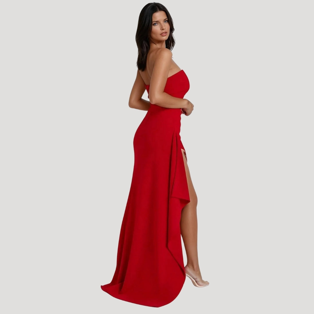 Clara - Black Tie Wedding Guest Strapless Maxi Dress