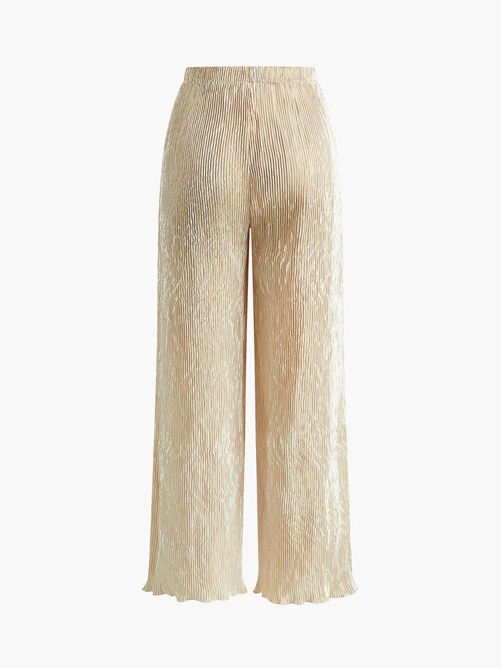 Serena | Women's Halter Neck Pleated Top & Wide Leg Pants Set