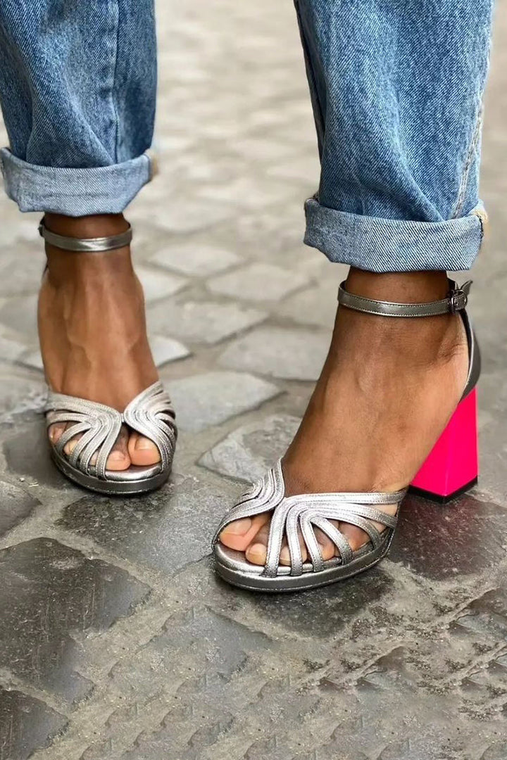 Seraphina™ | Colorful Shiny Sandals with Buckle and Thick Heel