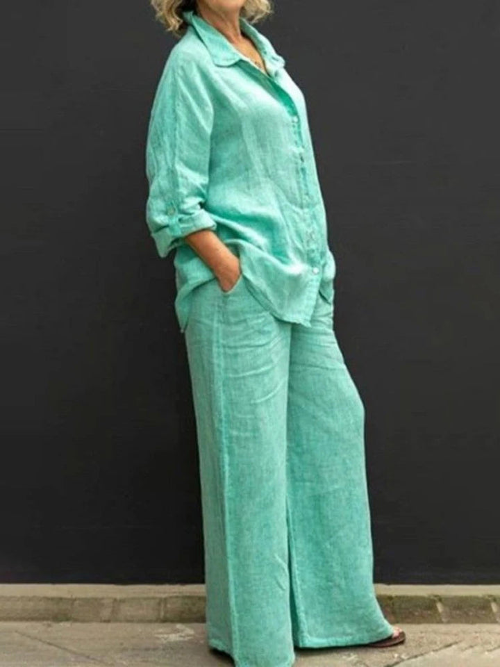 Petra | Women's 2 Piece Set Long Sleeve Shirt Wide Leg Pants