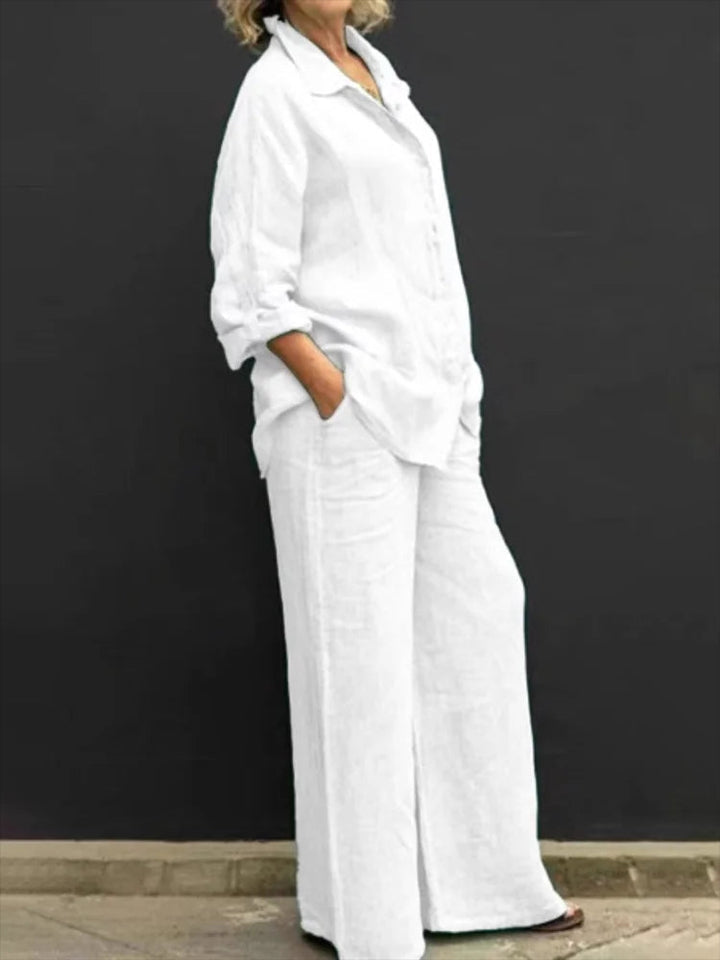 Petra | Women's 2 Piece Set Long Sleeve Shirt Wide Leg Pants