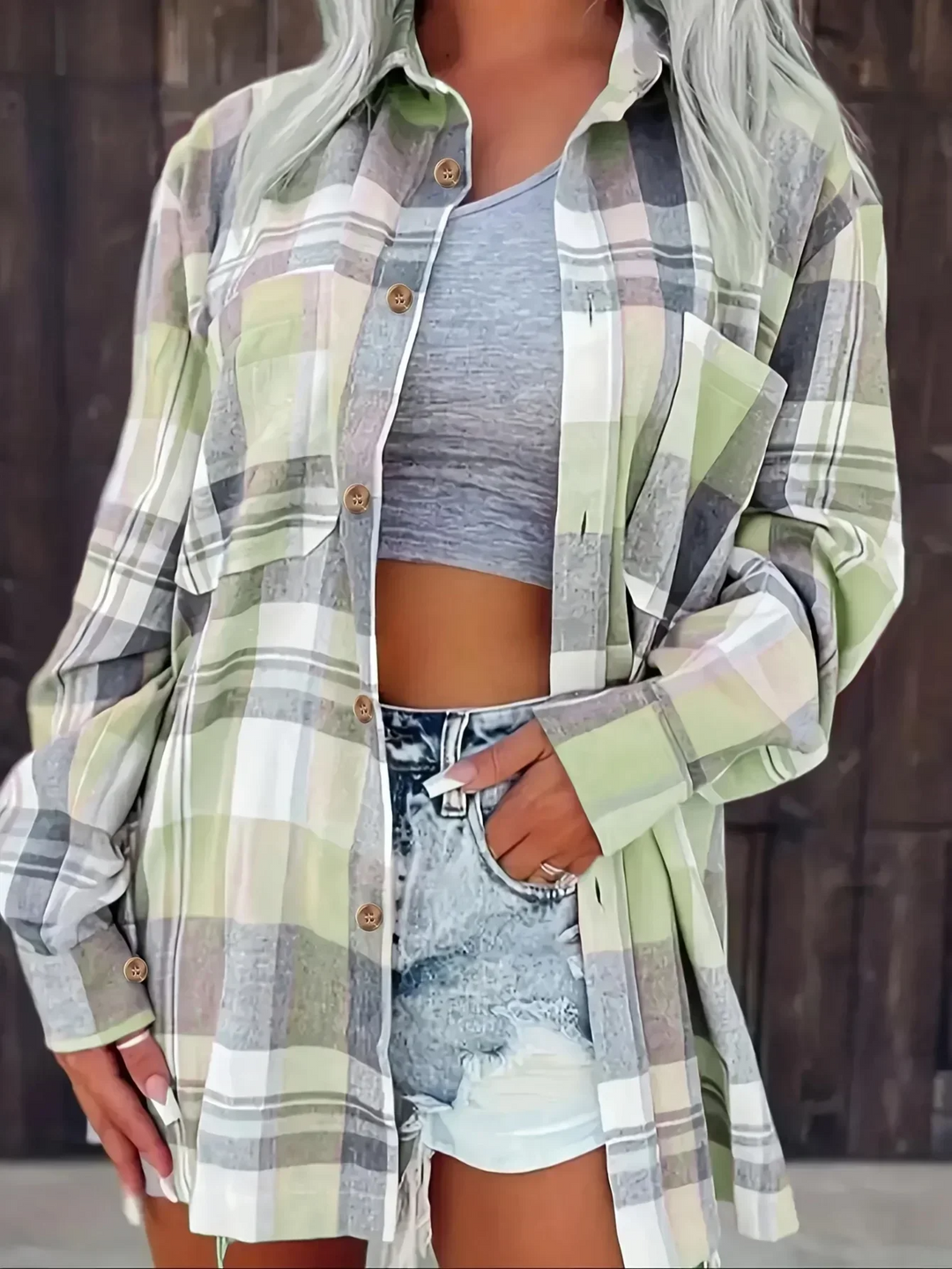Harper | Women's Oversized Plaid Flannel Button-Down Shirt