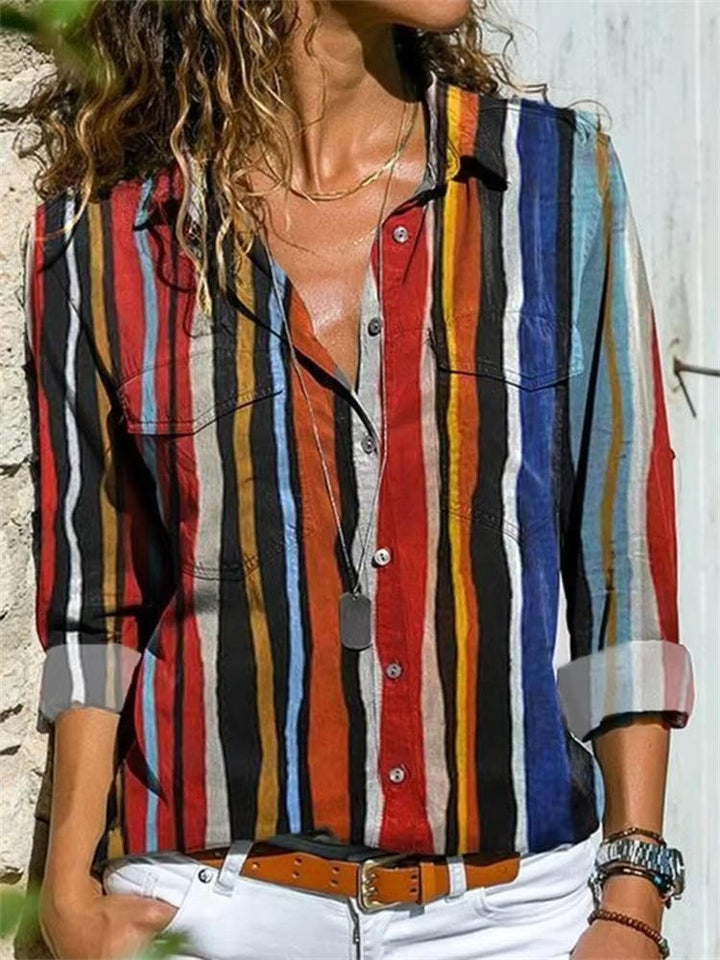 Petra | Women's Geometric Print Long Sleeve Button Down Shirt