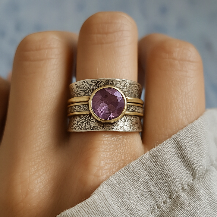 Silver Boho Crystal Ring