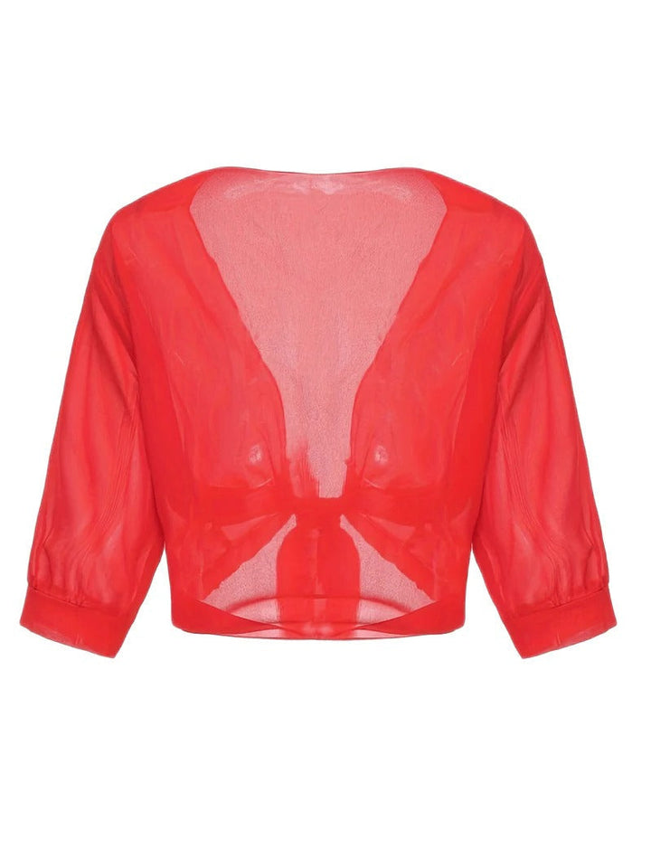 Brisa | Women's Tie Front Sheer Blouse Open Front 3/4 Sleeve Top