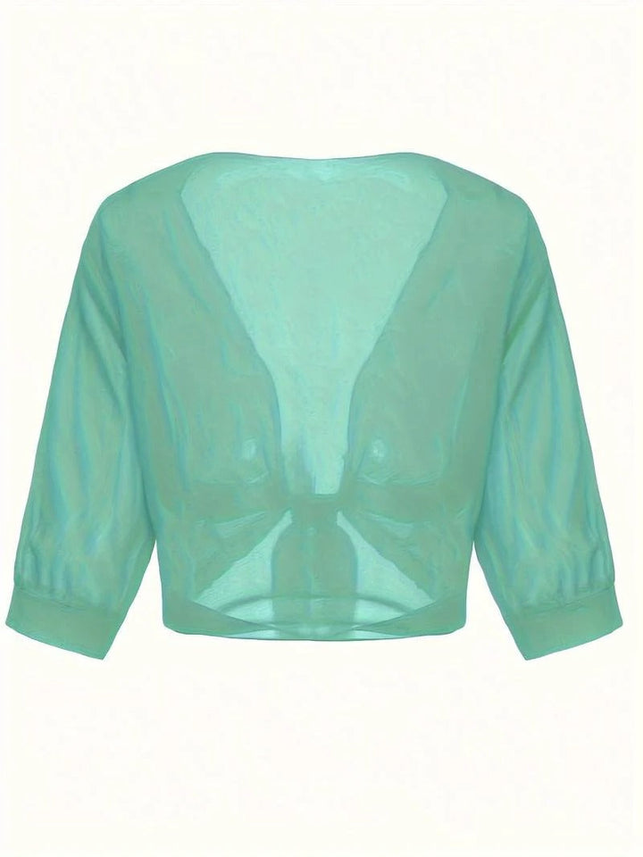 Brisa | Women's Tie Front Sheer Blouse Open Front 3/4 Sleeve Top