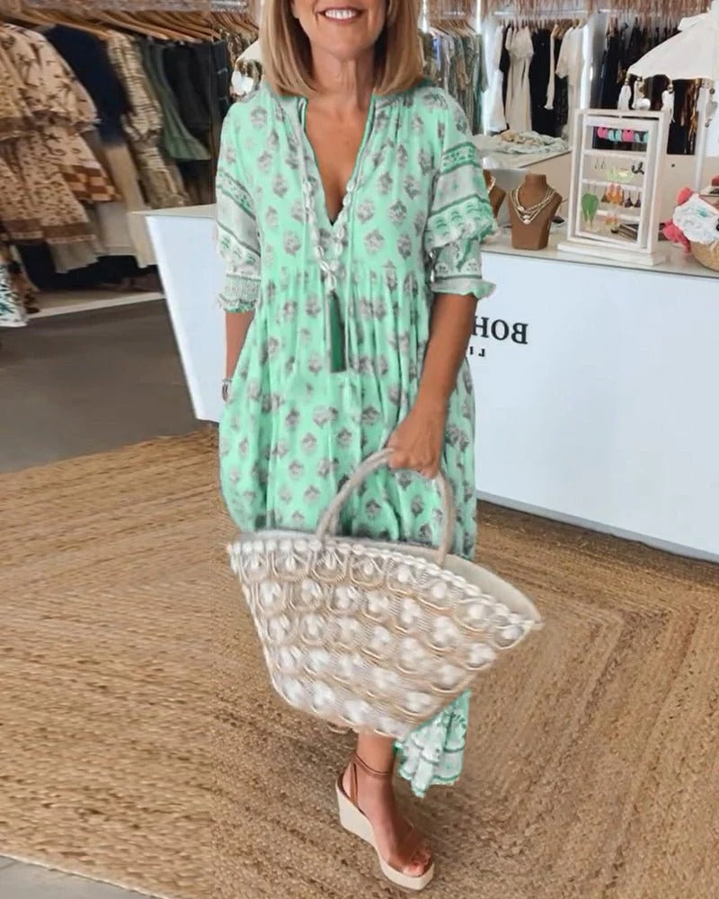 Audrey™ | Boho Midi Tassel Dress