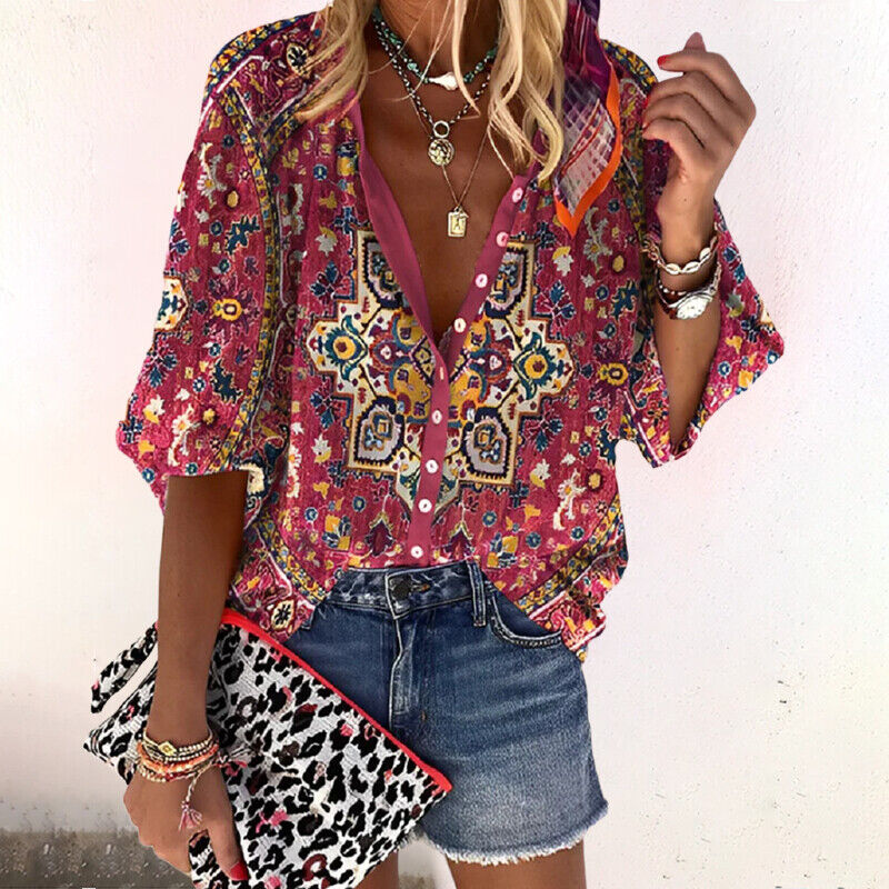Octavia | Women's Floral Button Up 3/4 Sleeve Blouse