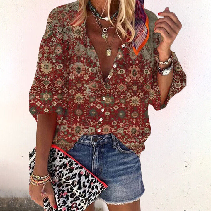 Octavia | Women's Floral Button Up 3/4 Sleeve Blouse