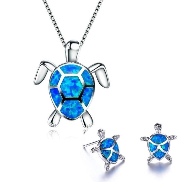 Opal & Silver Sea Turtle Necklace and Earring Set