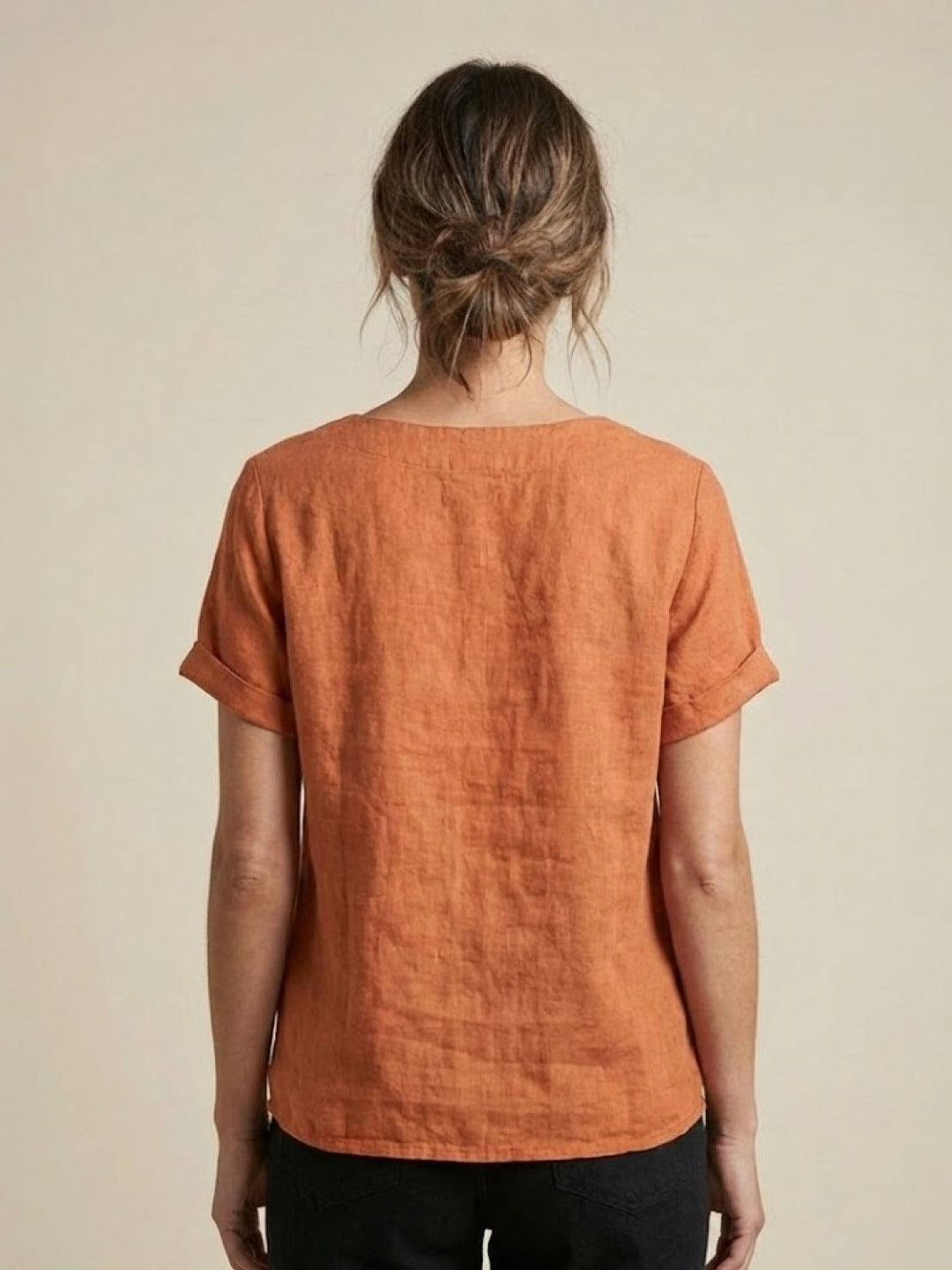 Foreen | Women's Casual Scoop Neck Button Detail Short Sleeve Top