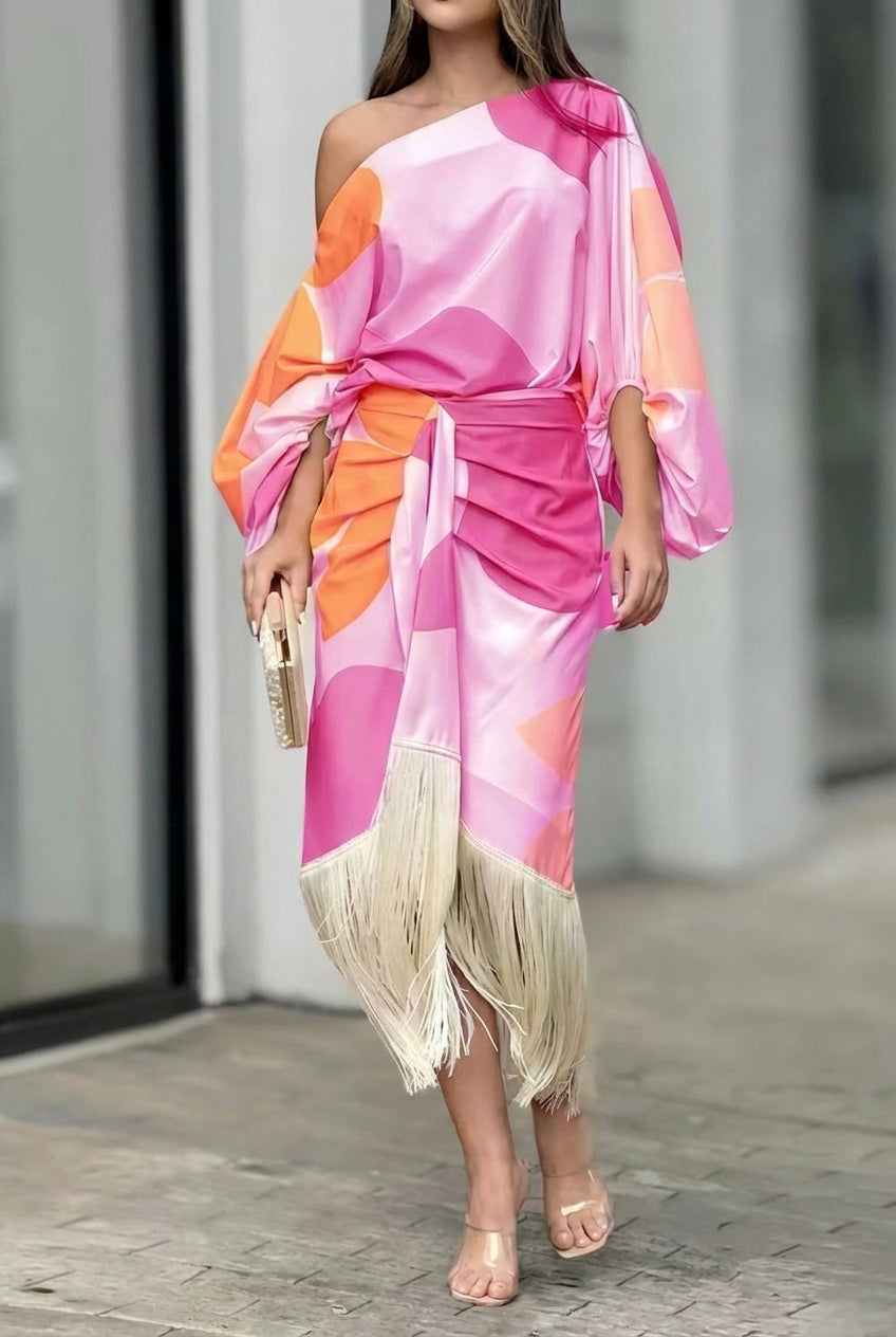 Rhiannon | Women's One Shoulder Fringe Midi Set