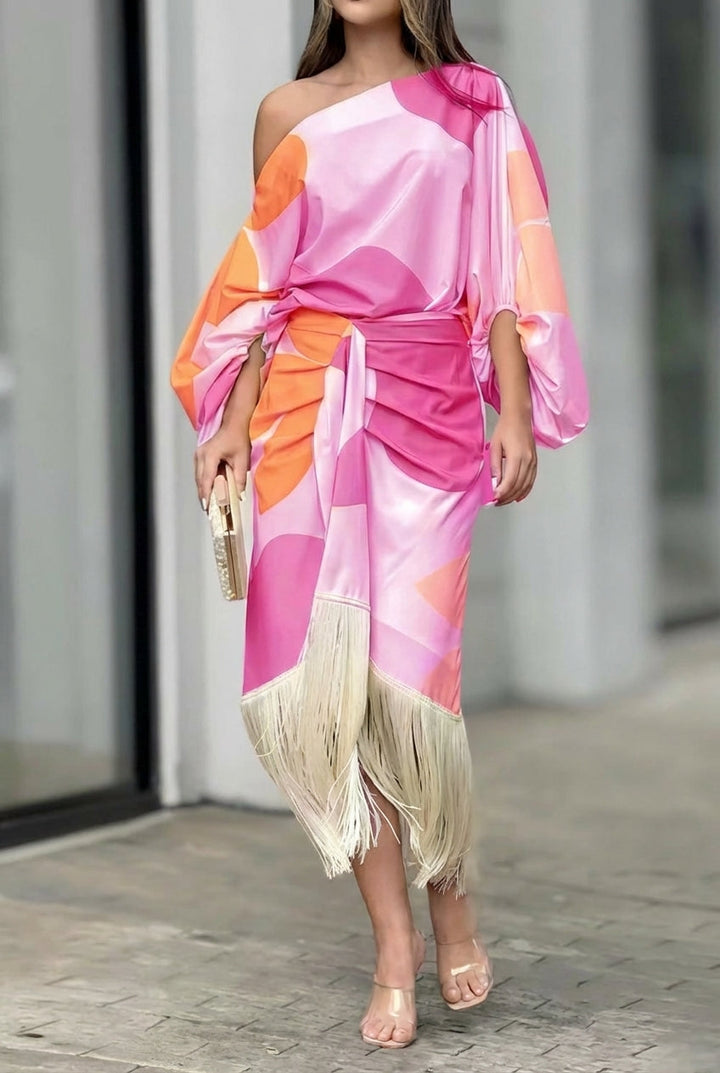 Rhiannon | Women's One Shoulder Fringe Midi Set