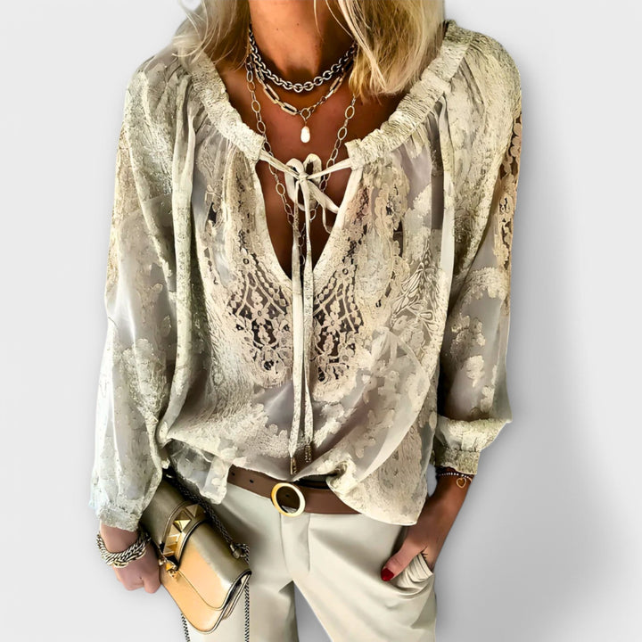Rosalynn | Women's V-Neck Long Sleeve Lace Blouse