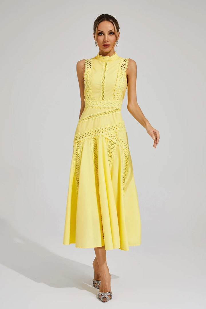 Caroline | Chic Sleeveless Lace Midi Wedding Guest Dress