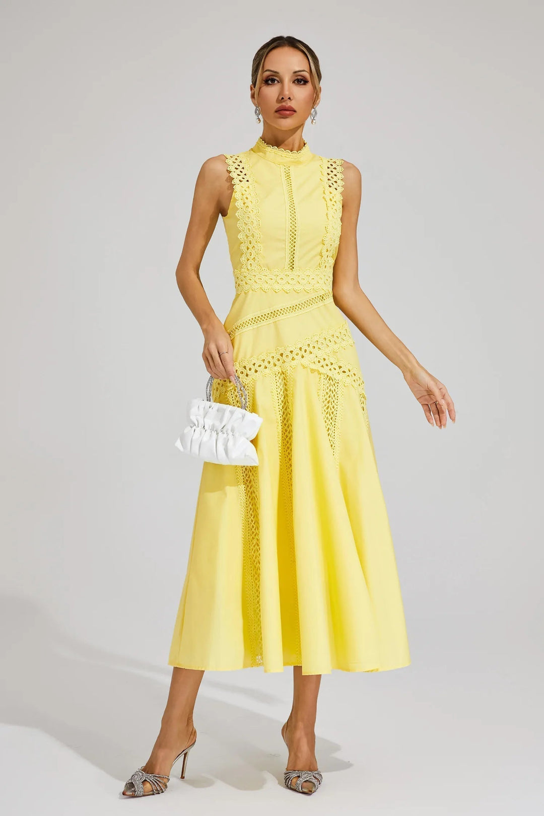 Caroline | Chic Sleeveless Lace Midi Wedding Guest Dress